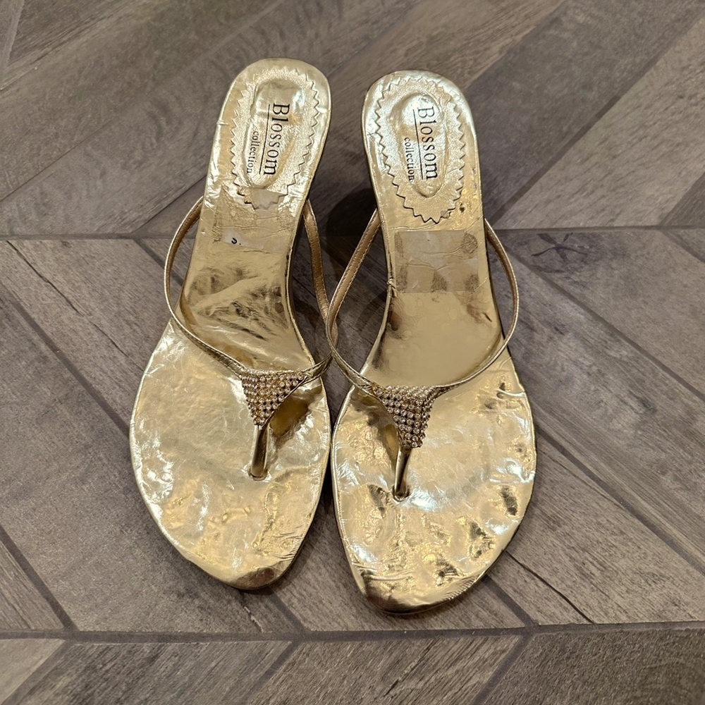 Sparkly Metallic Gold Slides, 6.5 US